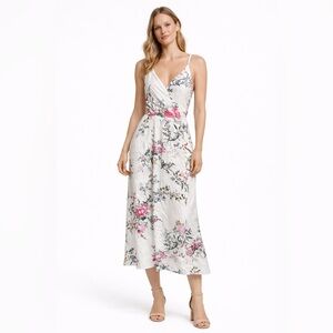 Tabitha Simmons x Equipment Cream and Pink Floral Midi Dress